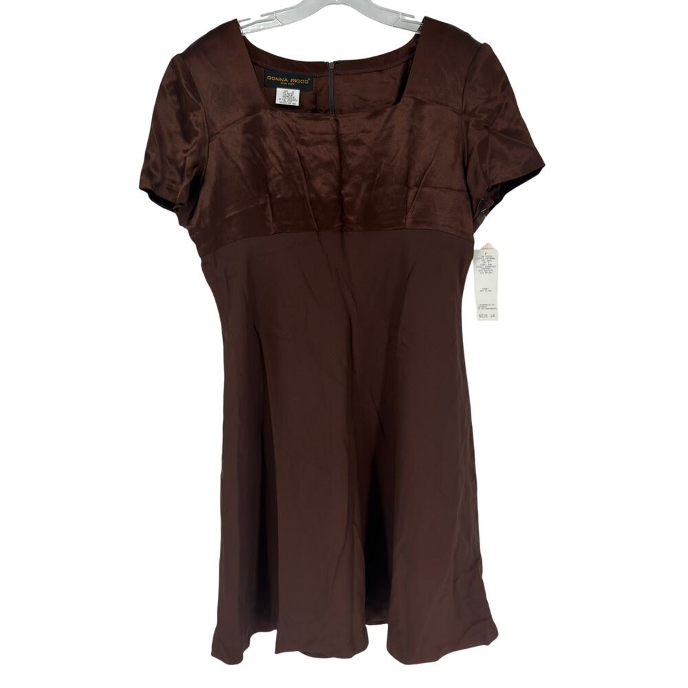 Donna Ricco Mini Dress Espresso Brown 90s Empire Waist Women Size 14